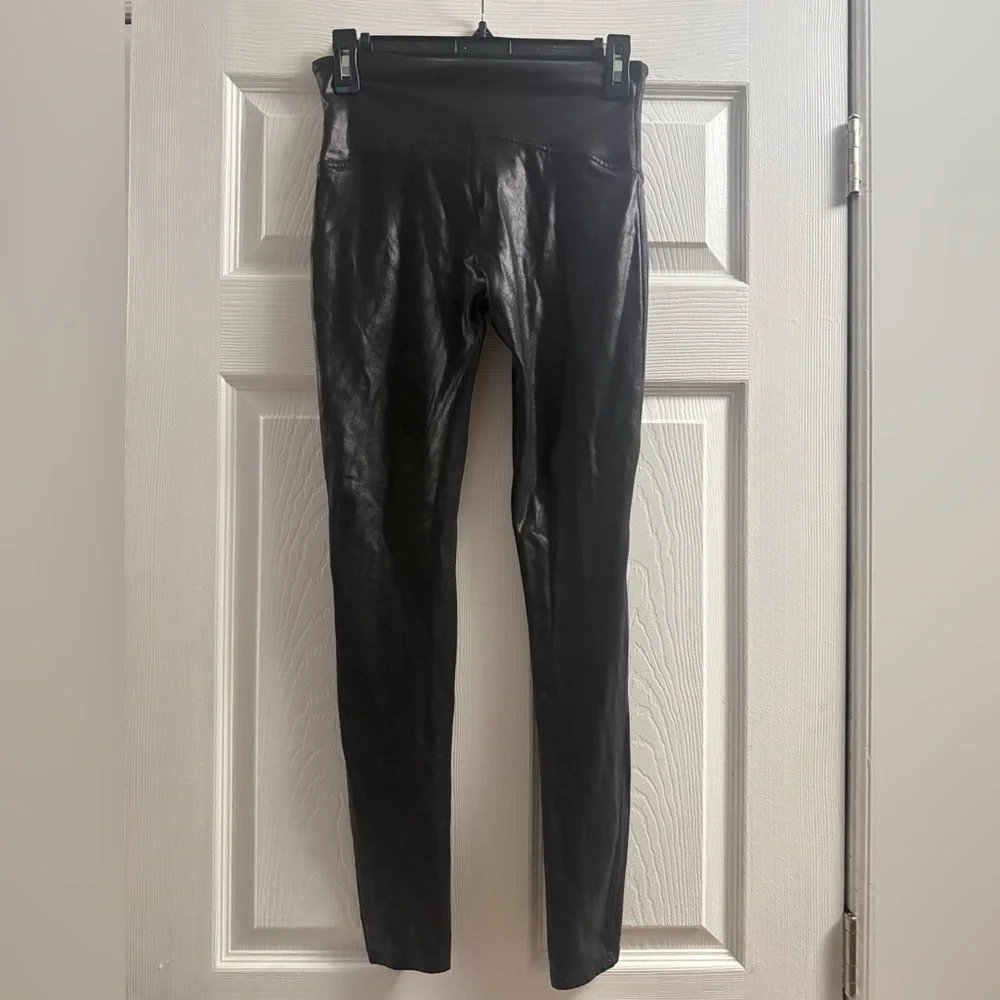 Spanx Faux Leather Black Leggings Womens Size Large - Picture 5 of 9